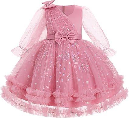 OBEEII Toddler Baby Girls Pageant Dress Sequins Heart Tulle Tutu Dress Flower Wedding Princess Birthday Party Prom Gown