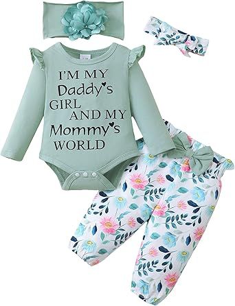 SUNNY PIGGY Newborn Infant Baby Girl Clothes Ruffle Romper Toddler Girl Floral Cotton Pant Sets Girls Clothing Outfit