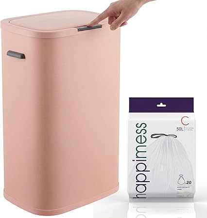 happimess HPM1017G Tammi Kitchen 14.5-Gallon Slim Metal Push Button Trash Can for Home, Kitchen, Laundry Room, Office, Bedroom, Bathroom, Flamingo Pink