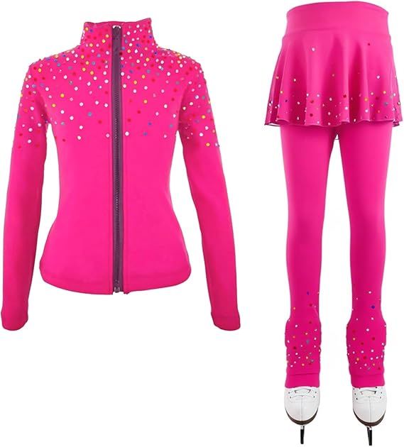 LIUHUO Figure Ice Skating Training Pants Jackets Girls Womens Fleece Shiny Colored Diamond Girl Comfortable Warm Tracksuit