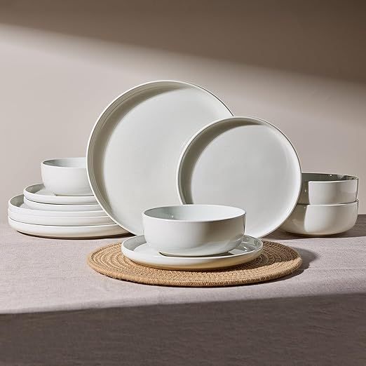 Famiware Milkyway Plates and Bowls Set, 12 Pieces Dinnerware Sets, Dishes Set for 4, White