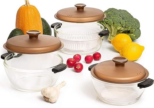 Moss & Stone 6-Piece Borosilicate Glass Casserole Set with Durable Plastic Lids – 2.6/1.5/1 Qt Oven & Microwave Safe Glass Baking Dishes for Cooking, Serving & Kitchen Storage