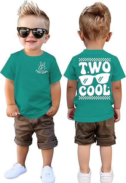 Two Cool Birthday Shirt 2nd Birthday Boy Tshirt 2 Year Old Toddler Boys Second Bday Party Short Sleeve Outfits Tops