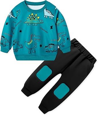 Toddler Boy Clothes Little Dinosaur Printed Long Sleeve Tops and Pants 2pcs Fall Winter Sweatsuit for 2-6 Years