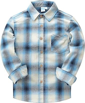 VATPAVE Boys Flannel Button Down Shirt Casual Long Sleeve Plaid Shirts 6-14 Years