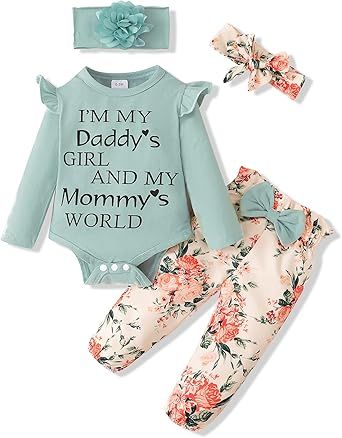 SUNNY PIGGY Newborn Infant Baby Girl Clothes Ruffle Romper Toddler Girl Floral Cotton Pant Sets Girls Clothing Outfit