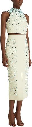 Women High Street Fashion Set Beaded Top Long Skirt Runway Designer Two-Piece Suit