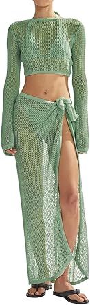 Women's Swimsuits Cover Ups Set for Crochet Bathing Suit Hollow Out 2 Piece Bikini Coverup Beach Swimwear