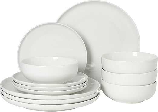 Gibson Home Havenstone 12-Piece Porcelain Dinnerware Set – Dinner Plates, Salad Plates & Bowls, Classic White Everyday Dish Set for Home, Kitchen, Microwave & Dishwasher Safe