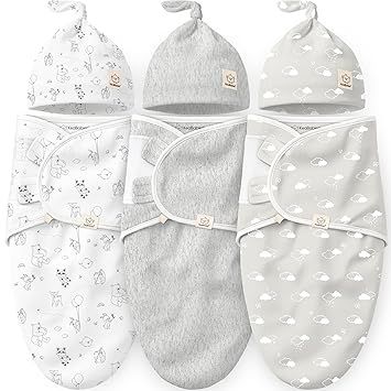 KeaBabies 3-Pack Organic Swaddles for Newborns Girls, Boys with Hats - Soft Cotton Baby Sleep Sacks 0-3 Months, Breathable Baby Hats and Swaddles 0-3 Months, Newborn Essentials Must Haves (Aspire)