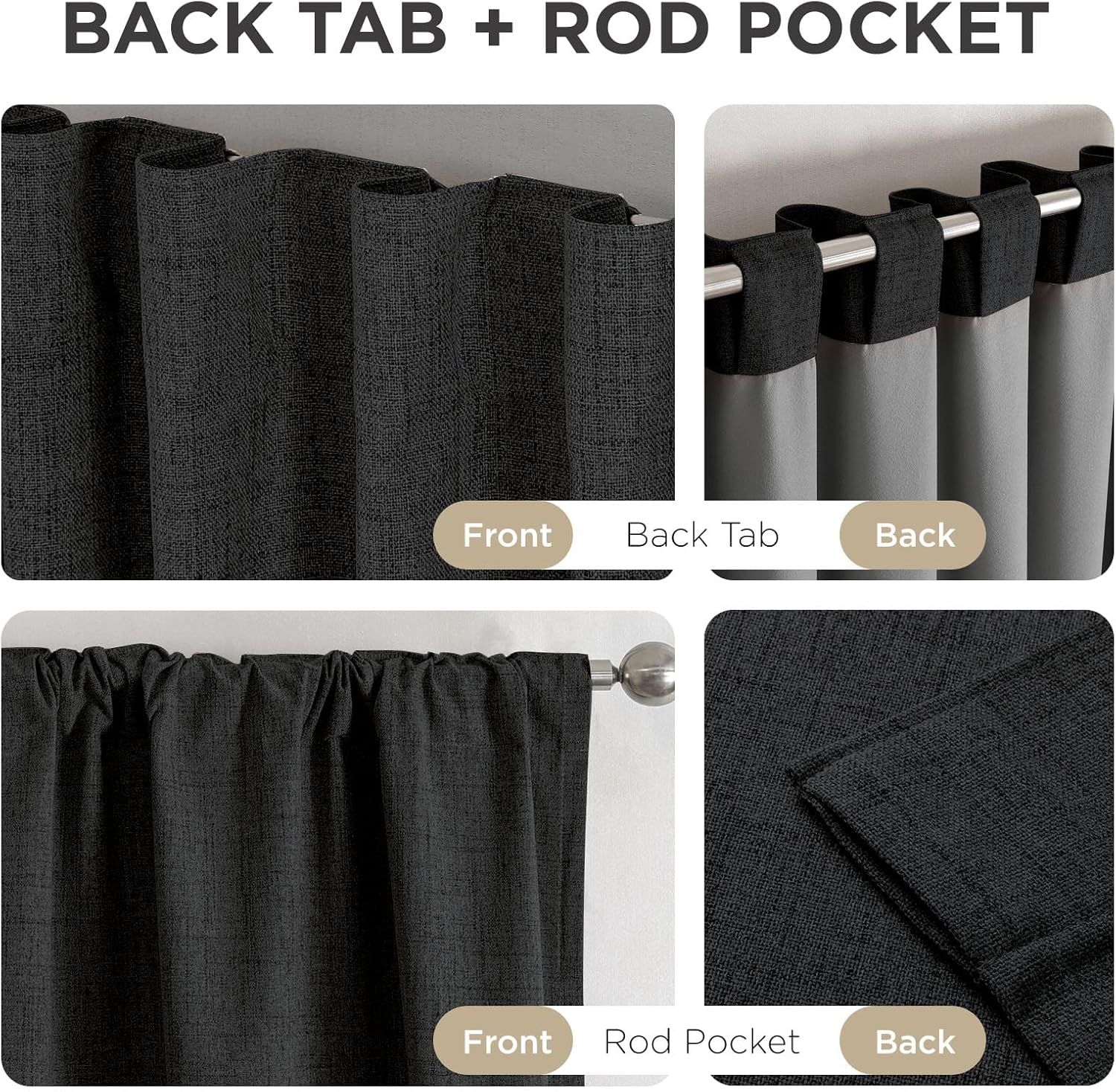 Joydeco Linen Blackout Curtains for Bedroom - 100% Light Blocking 1 Panels, Black Drapes 70" W x 108" L, Thermal Insulated Room Darkening Curtains for Living Room, Rod Pocket & Back Tabs