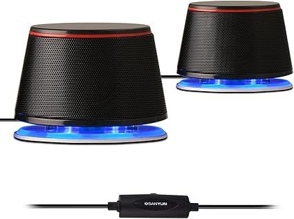 Sanyun SW102 Computer Speakers, 5Wx2, Deep Bass in Small Body, Stereo 2.0 USB Powered 3.5mm Aux Multimedia Speakers, Built-in Bottom Bass Radiators, PC Laptop Desktop Speakers, Black