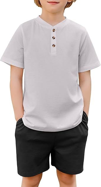 Arshiner Boys Summer Clothing Sets 3-button Short Sleeve Tee and Shorts Casual Outfits for 5-12 Years