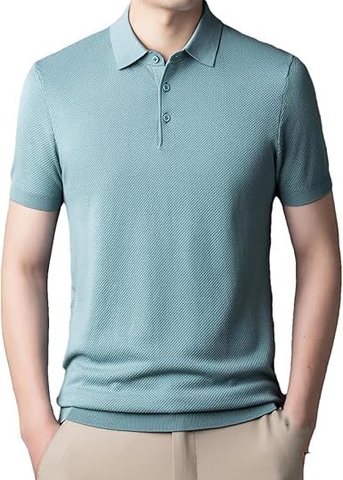 Men Summer Casual Knit Polo Shirts Short Sleeved Outdoor Workout Button Up Golf Shirts