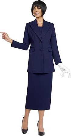 Women Two-Piece Skirt Suit Set | Church Skirt with Button Closure Jacket and Gloves | Choir Uniform by Ben Marc | BM2299