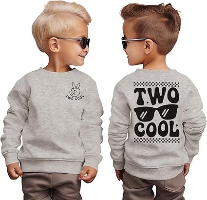 2nd Birthday Sweatshirt for Boy Two Cool Birthday Outfit 2 Year Old Toddler Boy Second Bday Party Long Sleeve Shirt