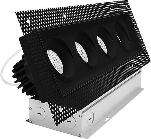 LUXRITE 4-Head Regressed Trimless Gimbal LED Recessed Spotlight, 360°+15° Swivel Rotation, 5CCT 2700K-5000K, CRI90, 60W, 4000 Lumens, 60° Beam, Rectangle Black, Dual Dimmable, IC & Wet Rated