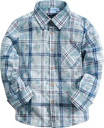 VATPAVE Boys Flannel Button Down Shirt Casual Long Sleeve Plaid Shirts 6-14 Years