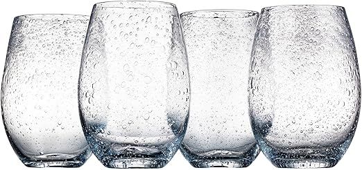 Artland Stemless Wine Glass, Set of 4 | Iris Seeded Design, Clear | Drinking Glass for Parties and Everyday Use - Wine, Champagne, Cocktail | Glassware & Barware Essentials