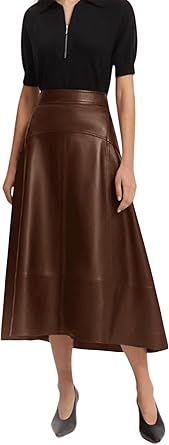 Jild Real Lambskin Leather Skirts for Women High Waist Classical Mid Length Going Out Skirt with Stylish Patchwork