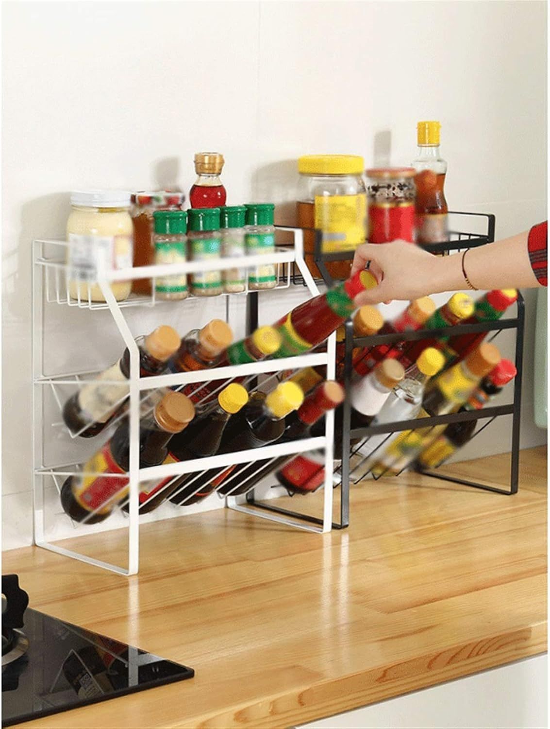 Kitchen Storage Shelf, 3 Layers Wrought Iron Home Spice Rack, 321837CM (Color : Black)