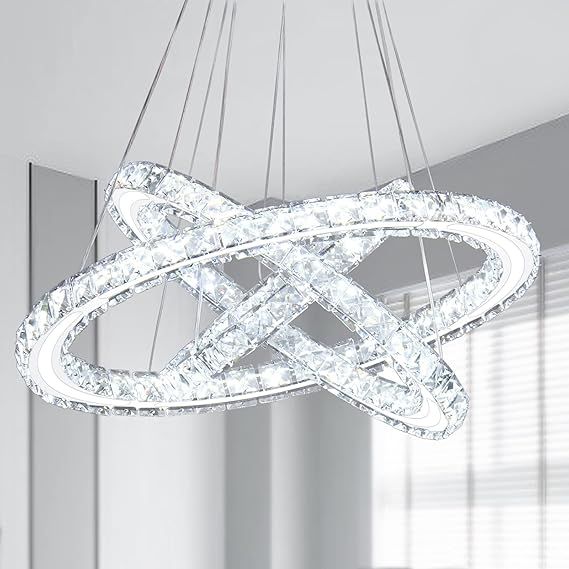 Modern LED Chandeliers Crystal Chandeliers Ceiling Light Three Rings Pendant Light with Acrylic for Bedroom Dinning Room Hallway(Cool White 30/40/50)