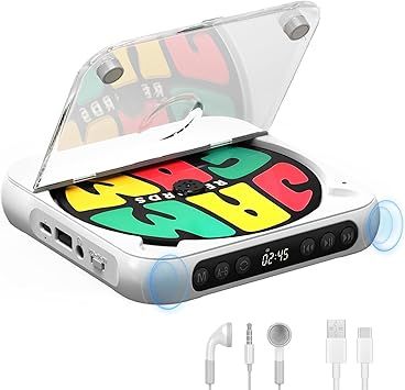 Portable CD Player with Bluetooth 5.3, 2000mAh Rechargeable CD Players for Home/Car, Built-in HiFi Speaker, Headphones, LCD Screen, Supports CD/AUX/USB and Repeat Modes, White