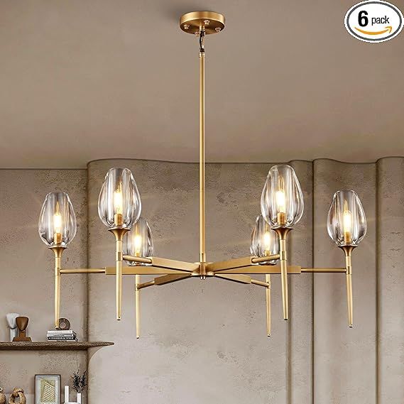 Modern Gold Round Chandelier Light Fixture, K9 Crystal Chandeliers for Dining Room, Living Room, 42in Dining Room Chandeliers Over Table, Chandelier for Bedroom, Foyer, Includes 6XG4 Bulbs
