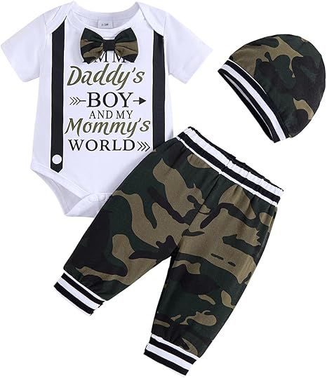 Baby Boy Clothes Infant Newborn Outfits Long Sleeve Letter Print Romper + Hat + Pants Set