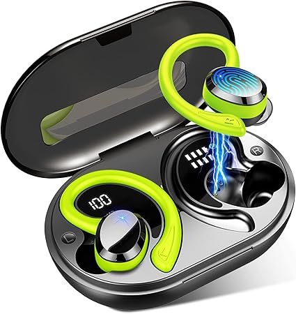 Wireless Earbud, Bluetooth 5.4 Headphones IP7 Waterproof for Sport, 48H Running Wireless Earphones with ENC Noise Cancelling Mic, Deep Bass Over Ear bud with Earhooks for Android, iOS, Workout, Green