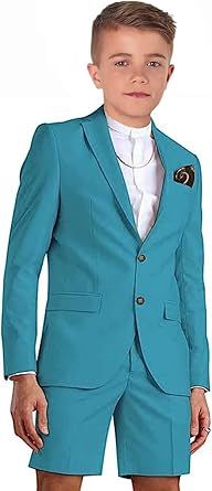 Shorts Suit for Boys Summer Casual 2 Piece Beach Wedding Tuxedo Suit Kids Slim Fit Formal Jacket Pants Set