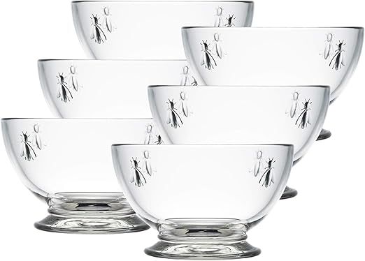 La Rochere Bee Glass Bowl Set of 6 – Classic French Clear Glass Dinner Bowls with Embossed Bee Emblem – Elegant and Versatile Soup, Cereal, and Salad Bowls for Entertaining or Everyday Use (21 Oz)