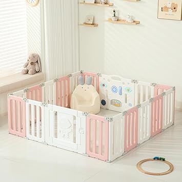 18 Panels Baby Play Pen, Extra Large Baby Playpen, Foldable Astronauts Play Pens for Babies and Toddlers, Adjustable Portable Fence Gate Playpen Yard, Pink