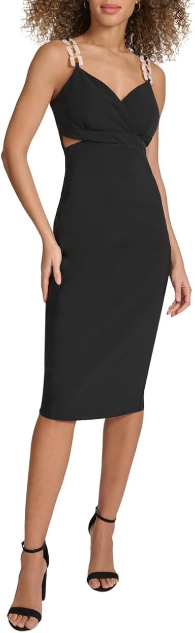 Siena Women's Hardware Detail Cut Out Stretch Woven Knee-Length Dress