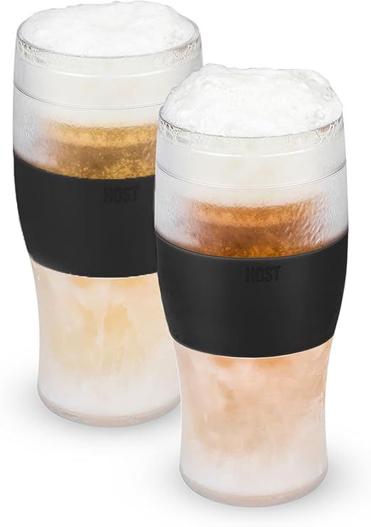 Host FREEZE Beer Glasses, Frozen Beer Mugs, Freezable Pint Glass Set, Insulated Pint Glass to Keep Your Drinks Cold, Double Walled Insulated Glasses, Tumbler for Iced Coffee, 16oz, Set of 2, Black