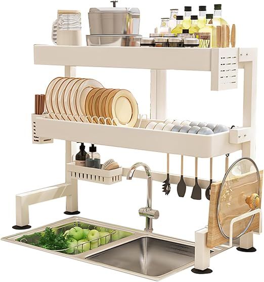 Bowl and Dish Drying Rack Above Sink, Over The Sink Dish Rack with Utensil Holder, Dish Drainers Organizer for Dishes, Glasses, Bowls and Cutlery(B-96x26x78cm)