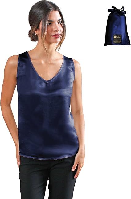 Luxury Artisan Silk Blouse Sleeveless, Mulberry Silk Top, Silk Tank Top V Neck