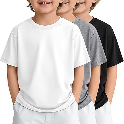 3 Pack Toddler Boys Short Sleeve Shirts Basic Crew Neck Loose Fit Tees Summer Casual Soft Shirts