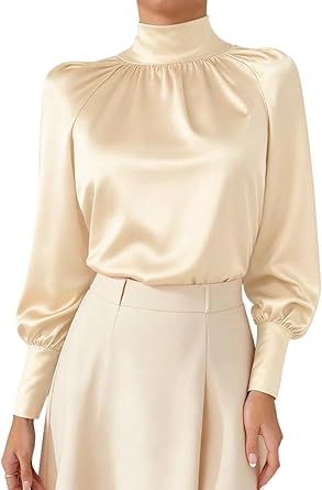 Elegant Solid Color Lantern Sleeve Blouse Womens Casual Business Fashion Tops