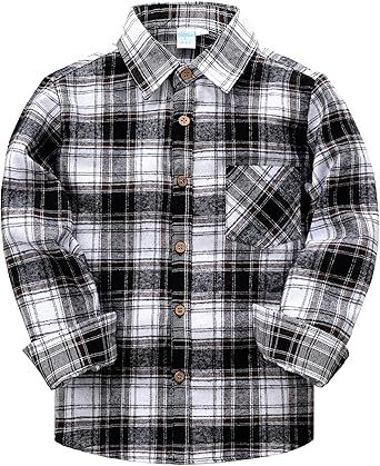 VATPAVE Boys Flannel Button Down Shirt Casual Long Sleeve Plaid Shirts 6-14 Years