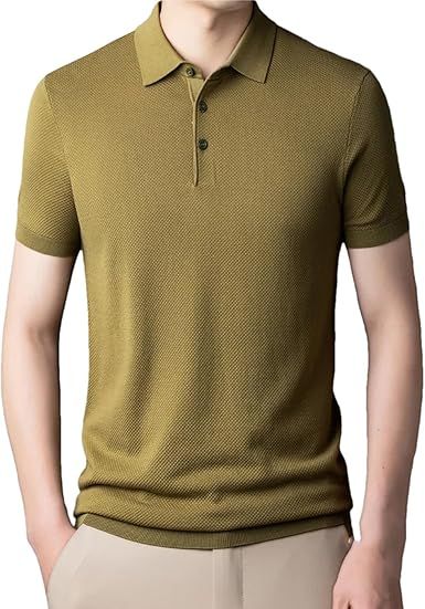 Men Summer Casual Knit Polo Shirts Short Sleeved Outdoor Workout Button Up Golf Shirts