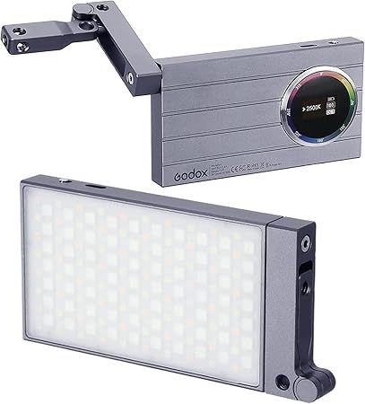 Godox M1 RGB Camera Light, Portable LED Video Light, Pocket Full Color LED Video Light Panel CRI 97+ 2500k-8500k, Music Beats Function and 15 FX Lighting Effects with Aluminum Alloy Body - Gray