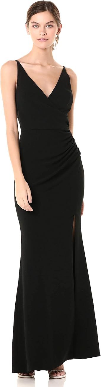 Dress The Population Womens Jordan Plunging Drape Front Sleeveless Long Gown with Slit