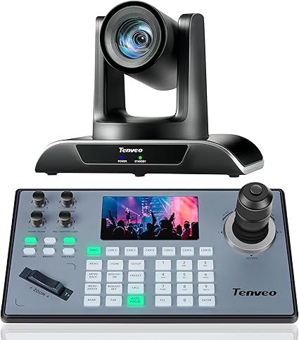 Tenveo PTZ Camera and Controller - 20X AI Humanoid & Face Auto-Tracking PTZ Camera with HDMI/USB3.0/LAN(PoE) and NDI PTZ Controller Joystick Keyboard Bundle for Church Worship Service Live Streaming