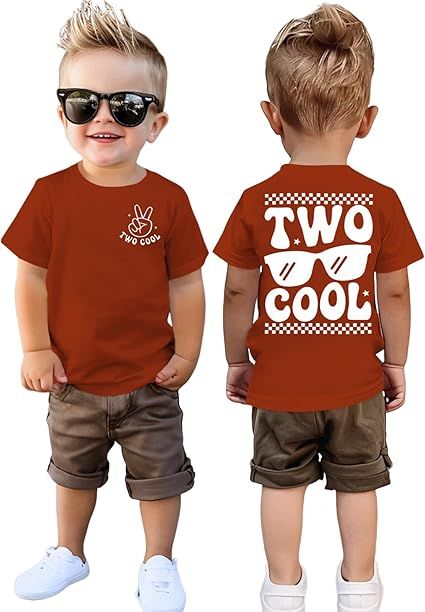 Two Cool Birthday Shirt 2nd Birthday Boy Tshirt 2 Year Old Toddler Boys Second Bday Party Short Sleeve Outfits Tops