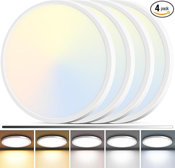 zemty 4Pack LED Flush Mount Ceiling Light, 12Inch 24W Dimmable Ceiling Lights Fixture, 5 Color Temperatures (3000K-6500K) White Round Ceiling Lamp for Bedroom, Kitchen, Hallway,Bathroom