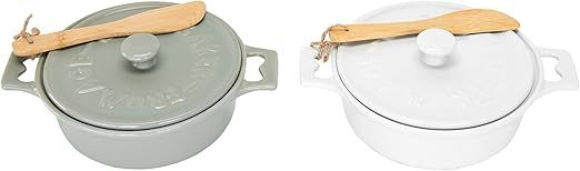 Creative Co-Op Brie Bakers with Lids & Wood Spreaders (Set of 2 Colors)
