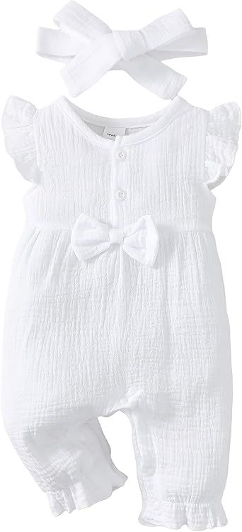 Renotemy Baby Girl Clothes Romper Infant Summer Bodysuit Outfits Cotton Linen Jumpsuits Newborn Essential Preemie Clothes