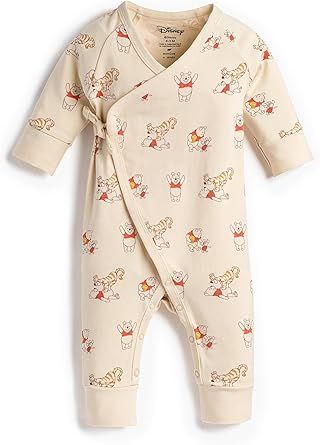 monica + andy Kimono Tie Long Sleeve One Piece, 100% Organic Baby Clothes for Girls & Boys, Preemie, Newborn & Infant