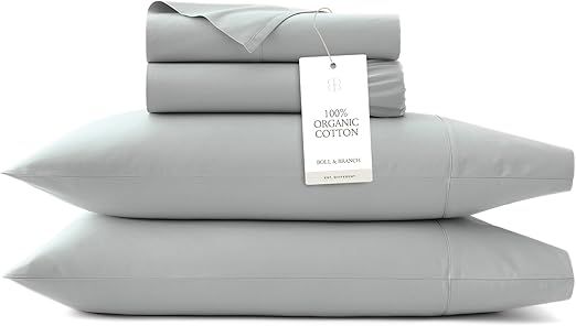 BOLL & BRANCH Percale Hemmed Sheet Set - Cooling Breathable Bed Sheets for Hot Sleepers - Full, Shore - Luxury 100% Organic Cotton - 1 Flat, 1 Fitted, 2 Pillowcases